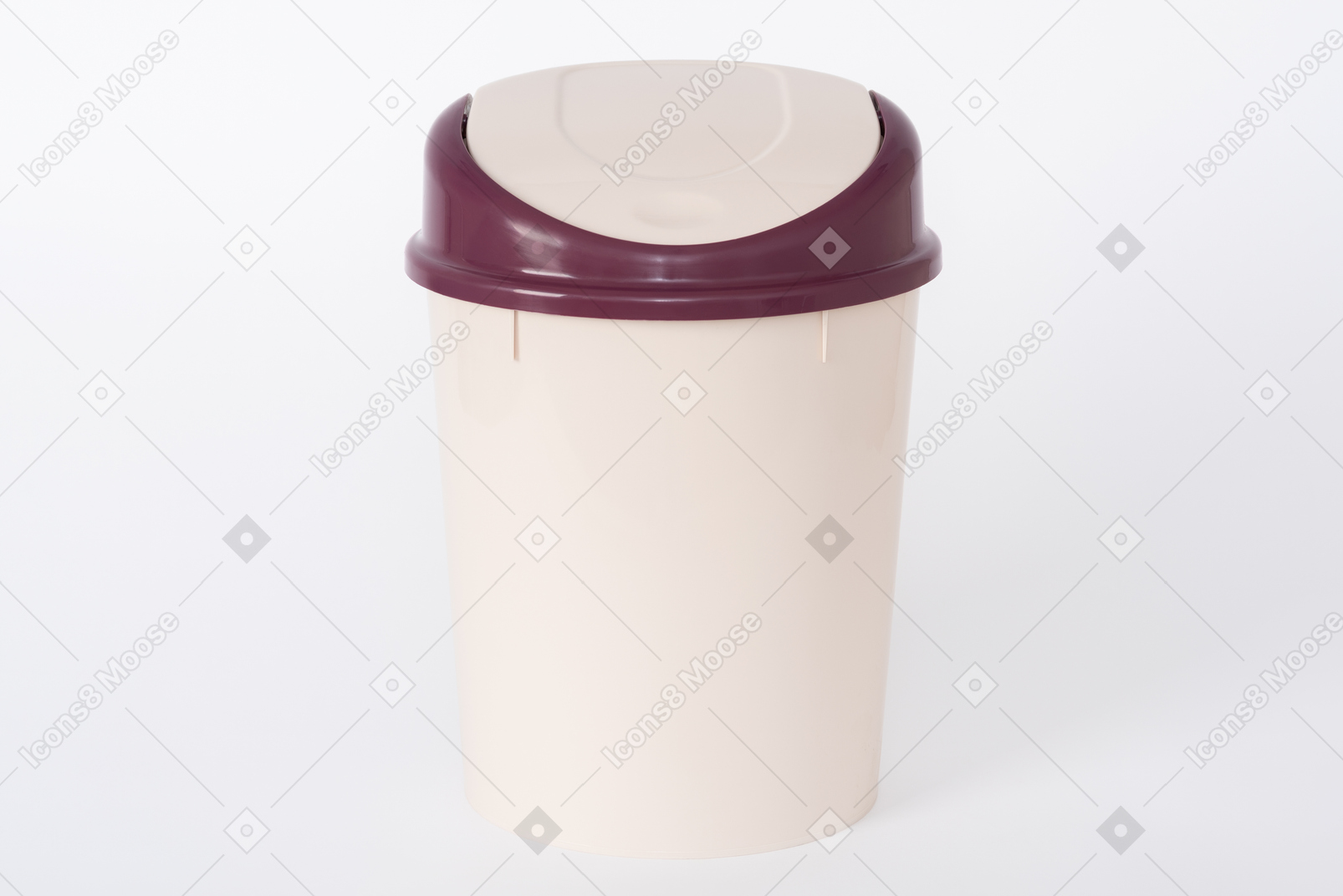 Brown plastic trash bin on white background