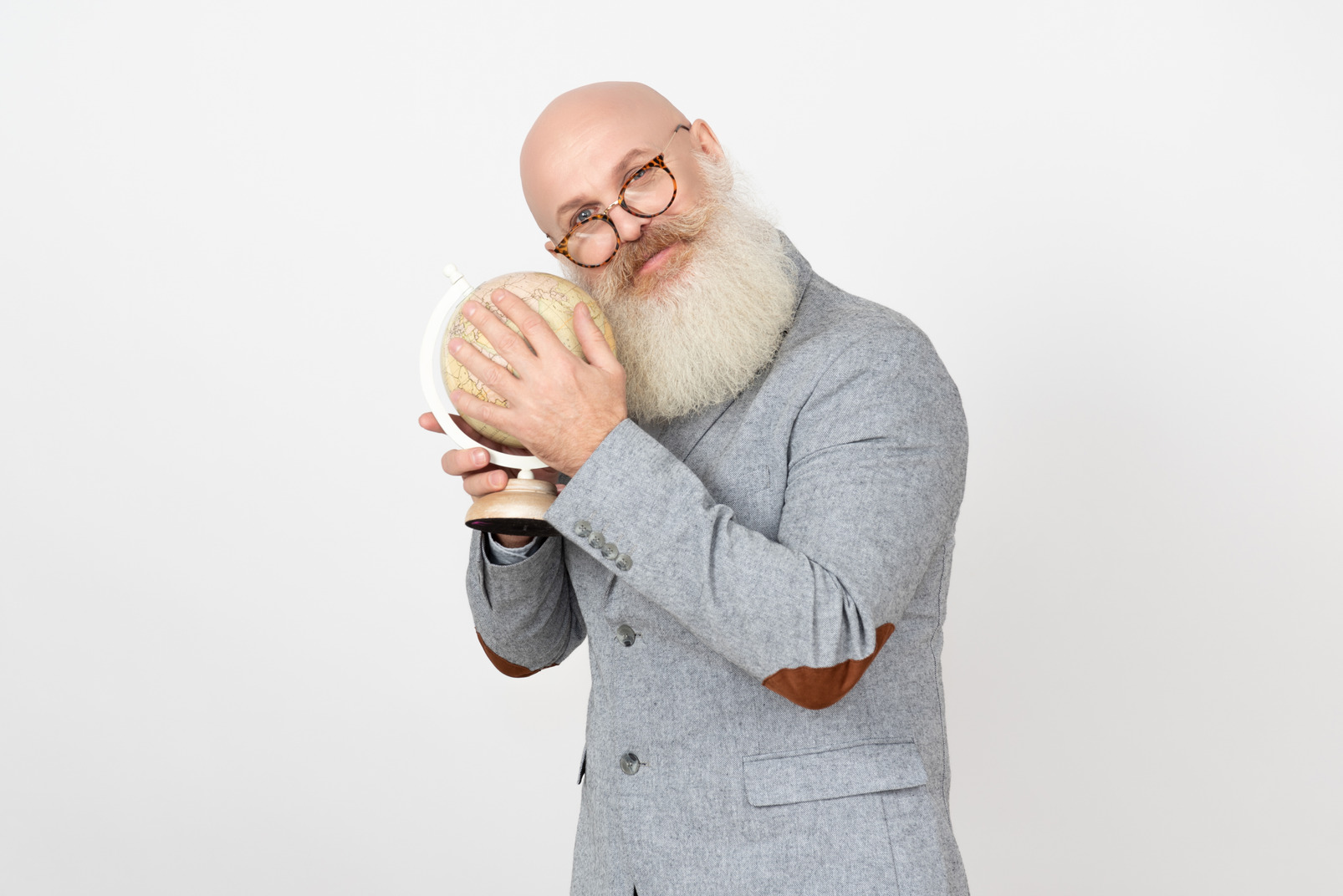 Old professor hugging globus