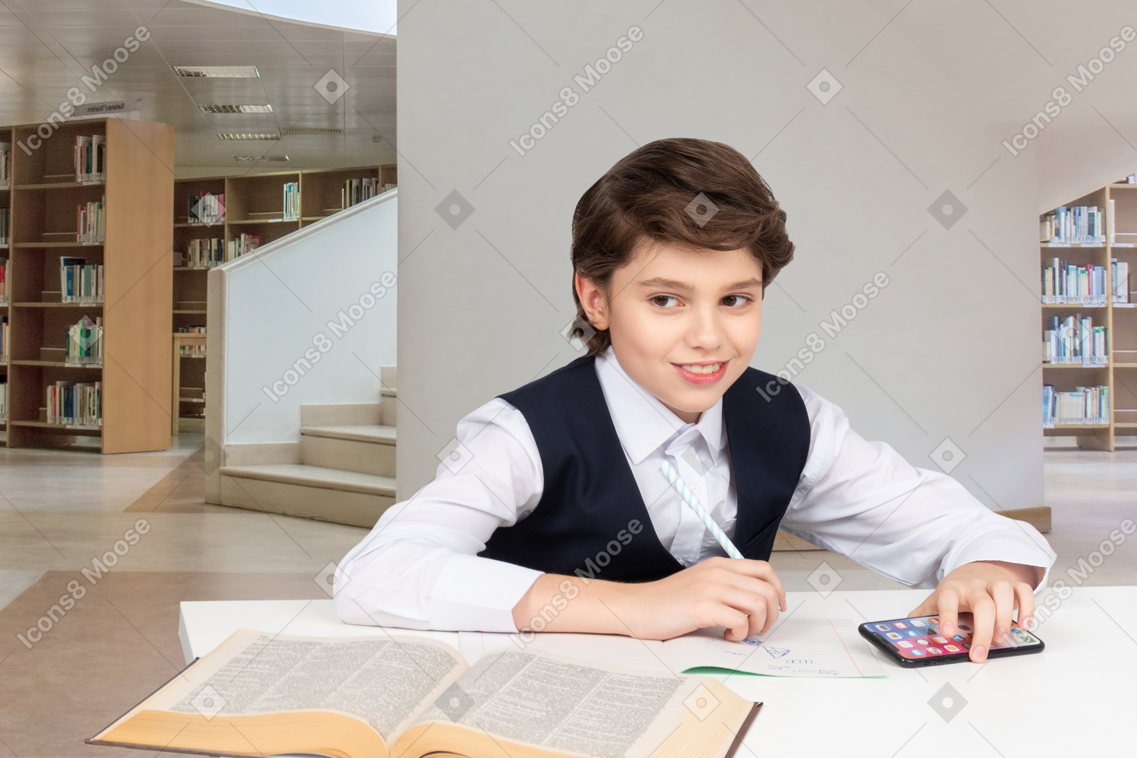 Male school student studying