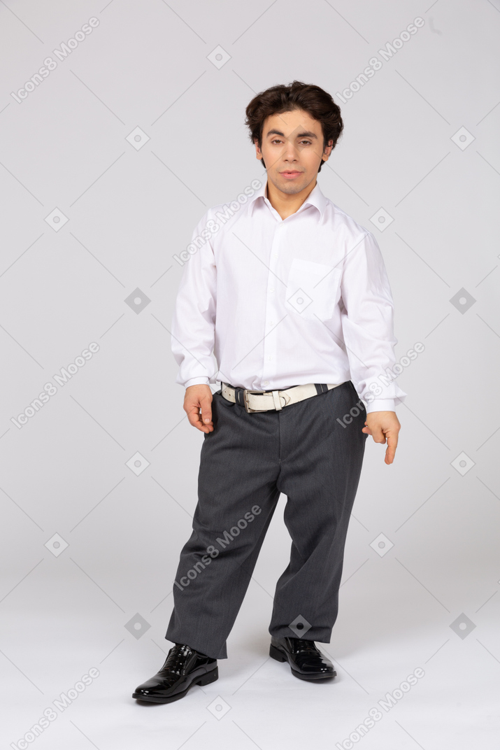 Front view of an office worker in business casual clothes