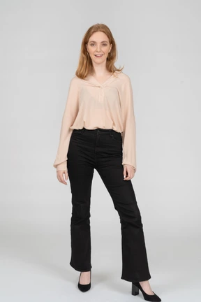 Woman in beautiful blouse standing