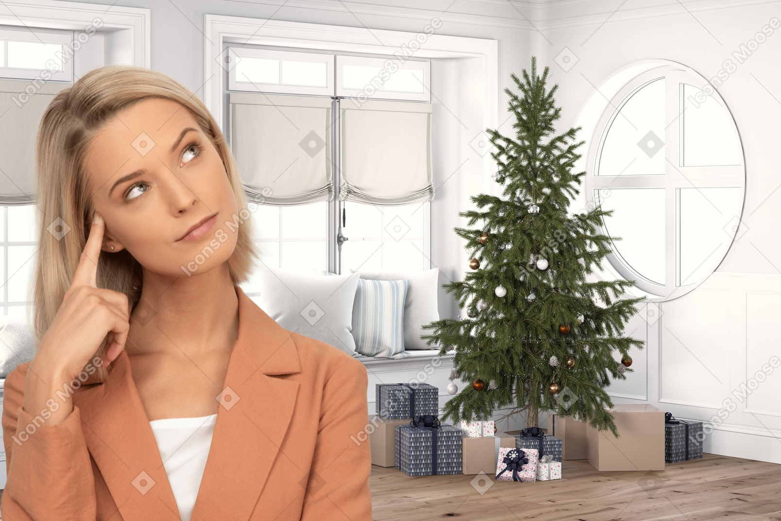 Business woman thinking about christmas holidays