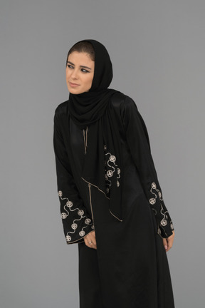 Muslim woman looking skeptical