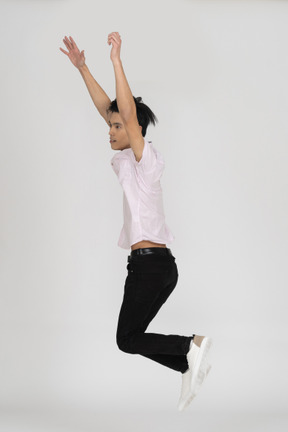 Man in casual clothes jumping