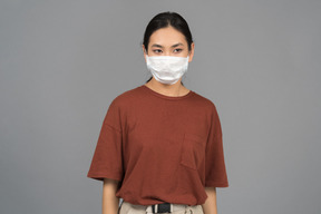 A young woman wearing a face mask
