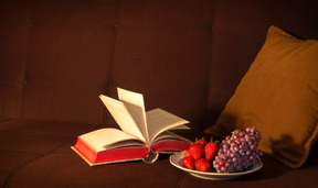 Open book with fruit plate