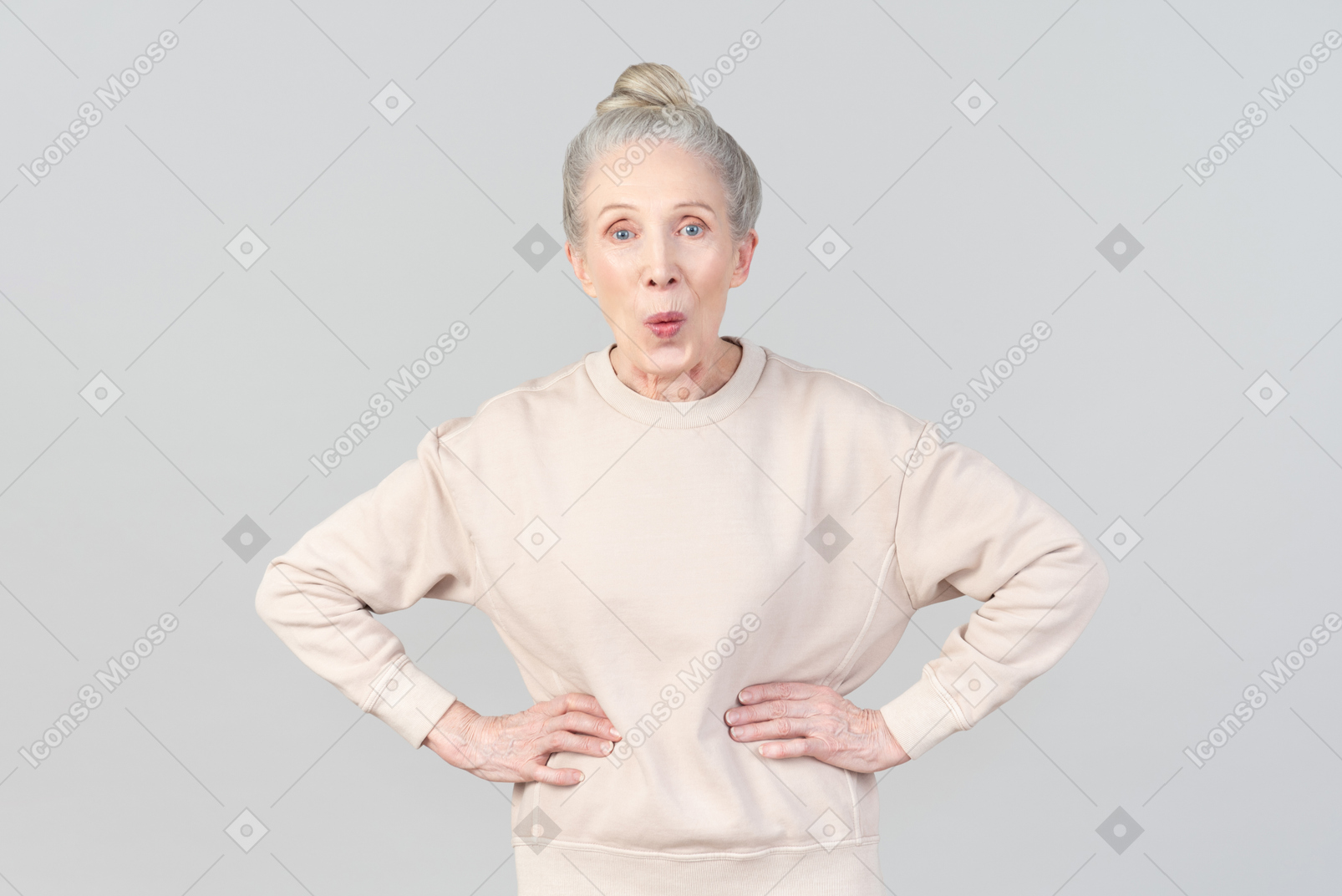 Old lady with hands on waist