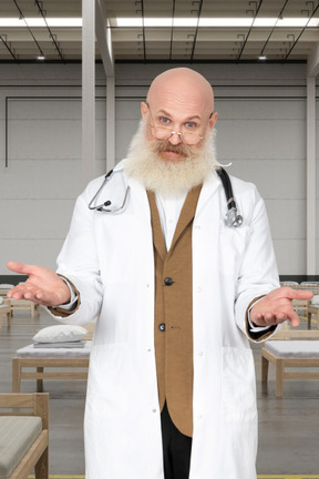 A man with a white beard and a white lab coat