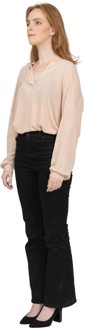 Woman in beautiful blouse standing