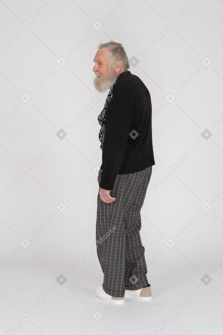 Elderly man turning left