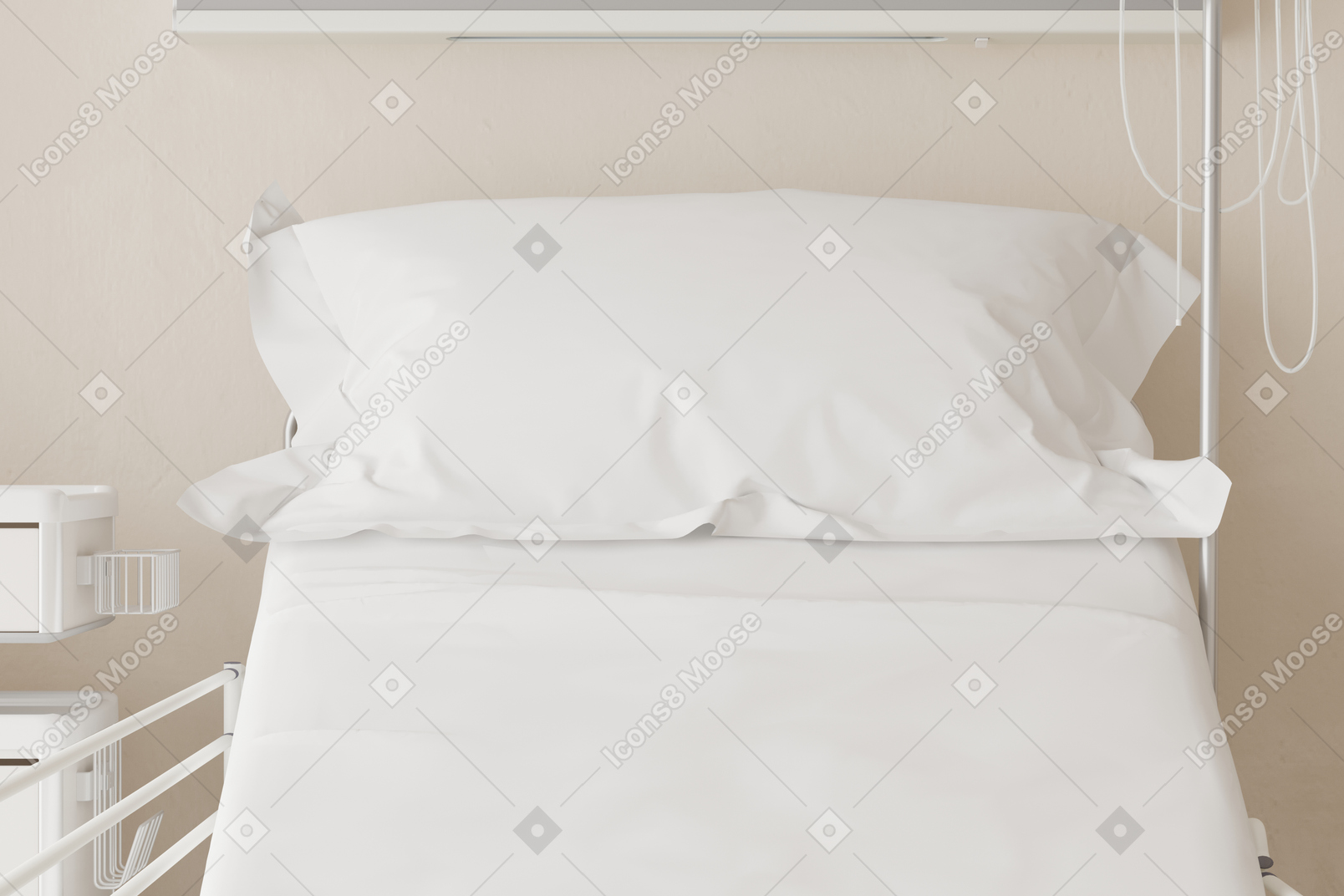 Close-up of a hospital bed with pillow