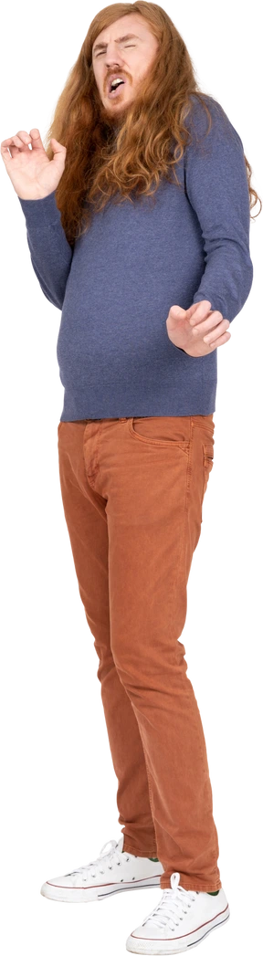 Front view of a scared young man
