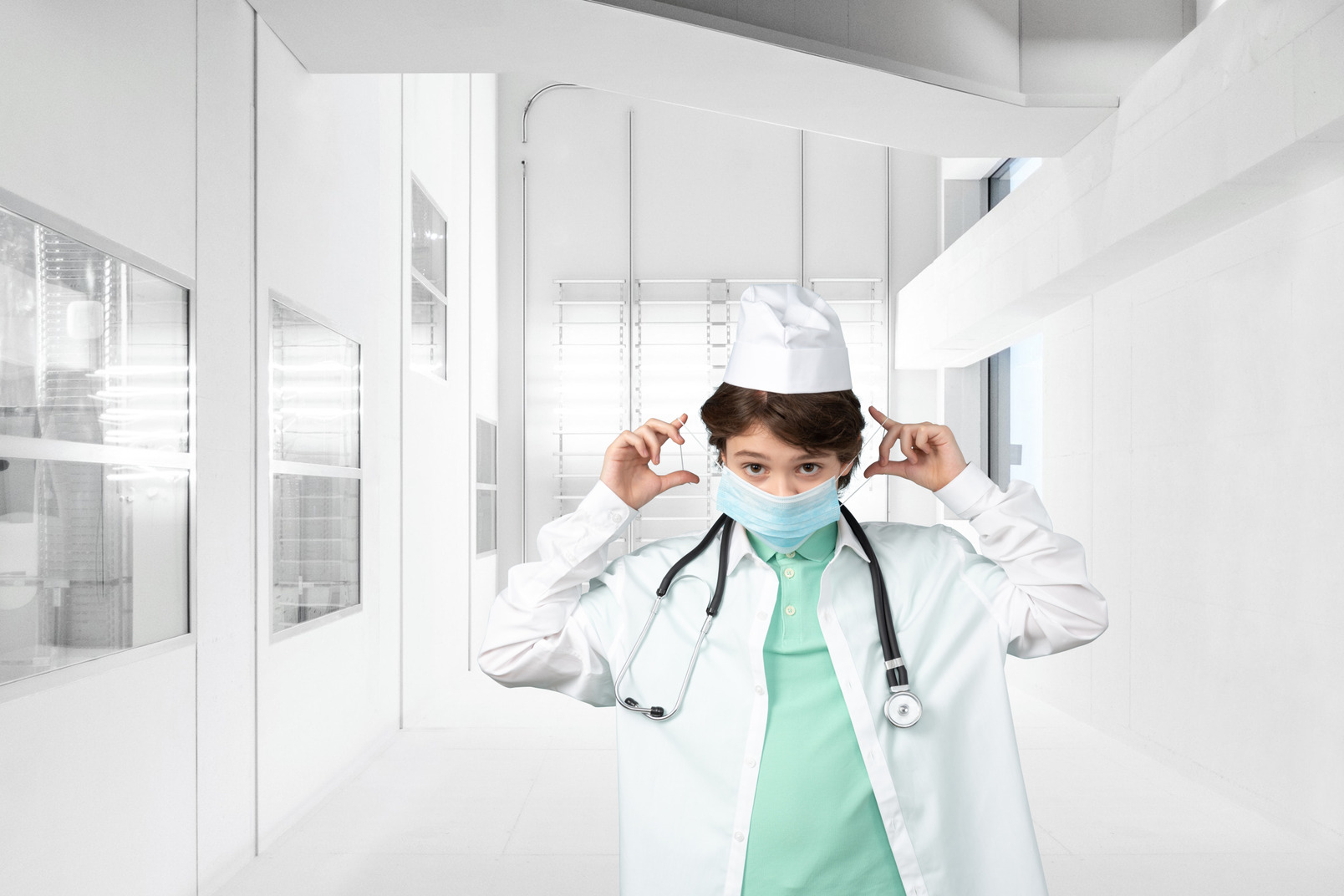 Portrait of a female doctor in white lab coat and stethoscope