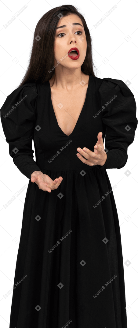 Front view of an opera female singer in black dress