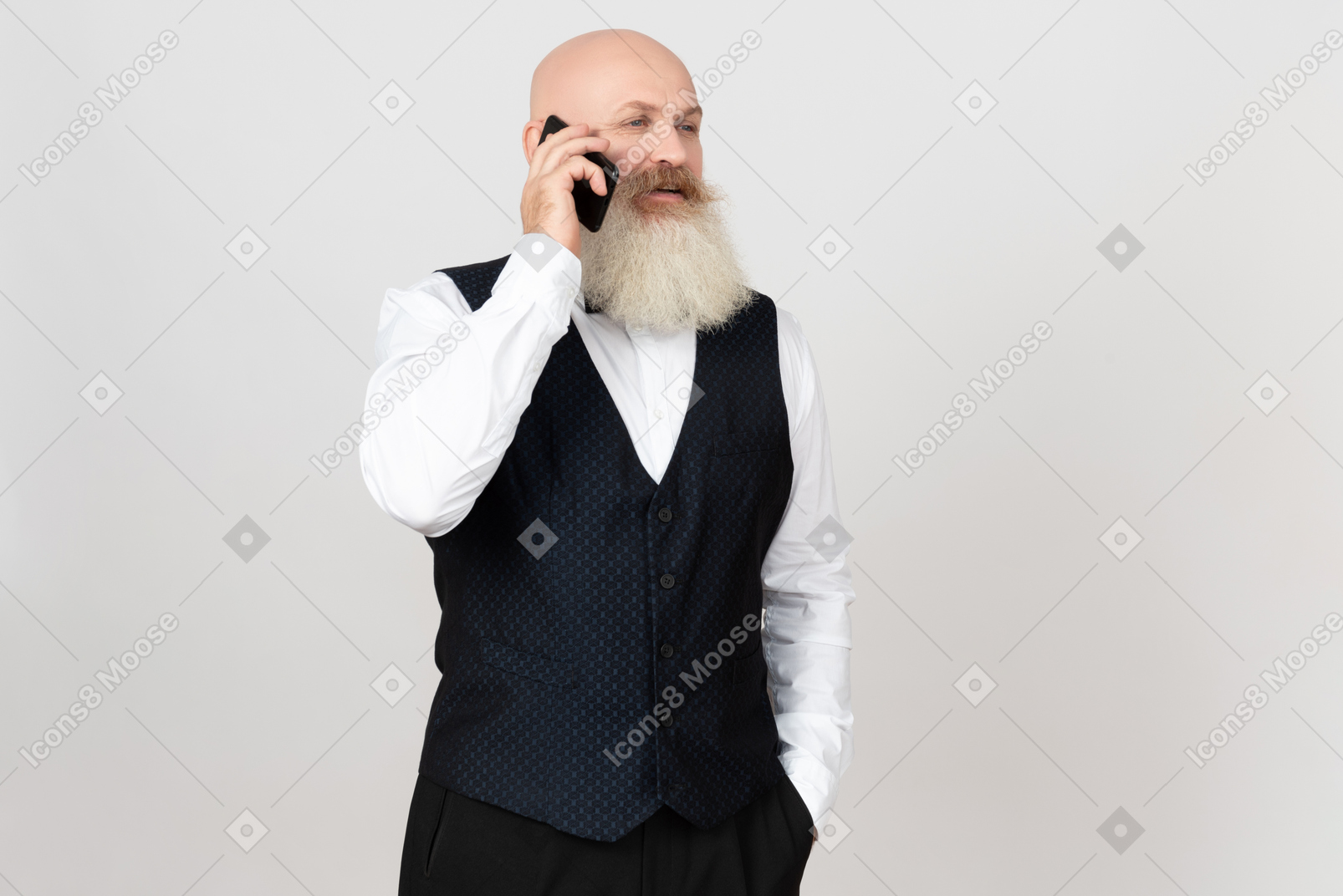 Aged man involved in phone conversation