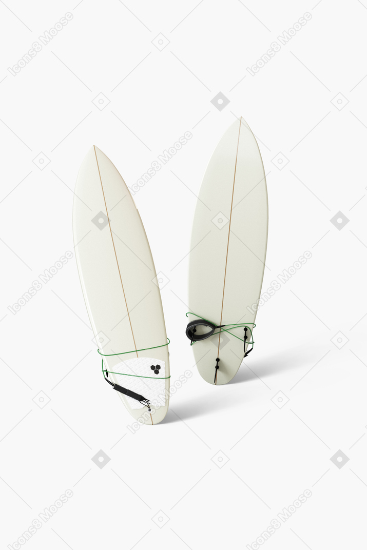 Two white surfboards on white background