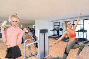 A couple of women in a gym doing exercises