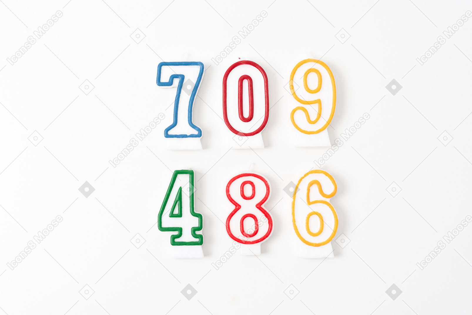 Colorful number candles on a white background