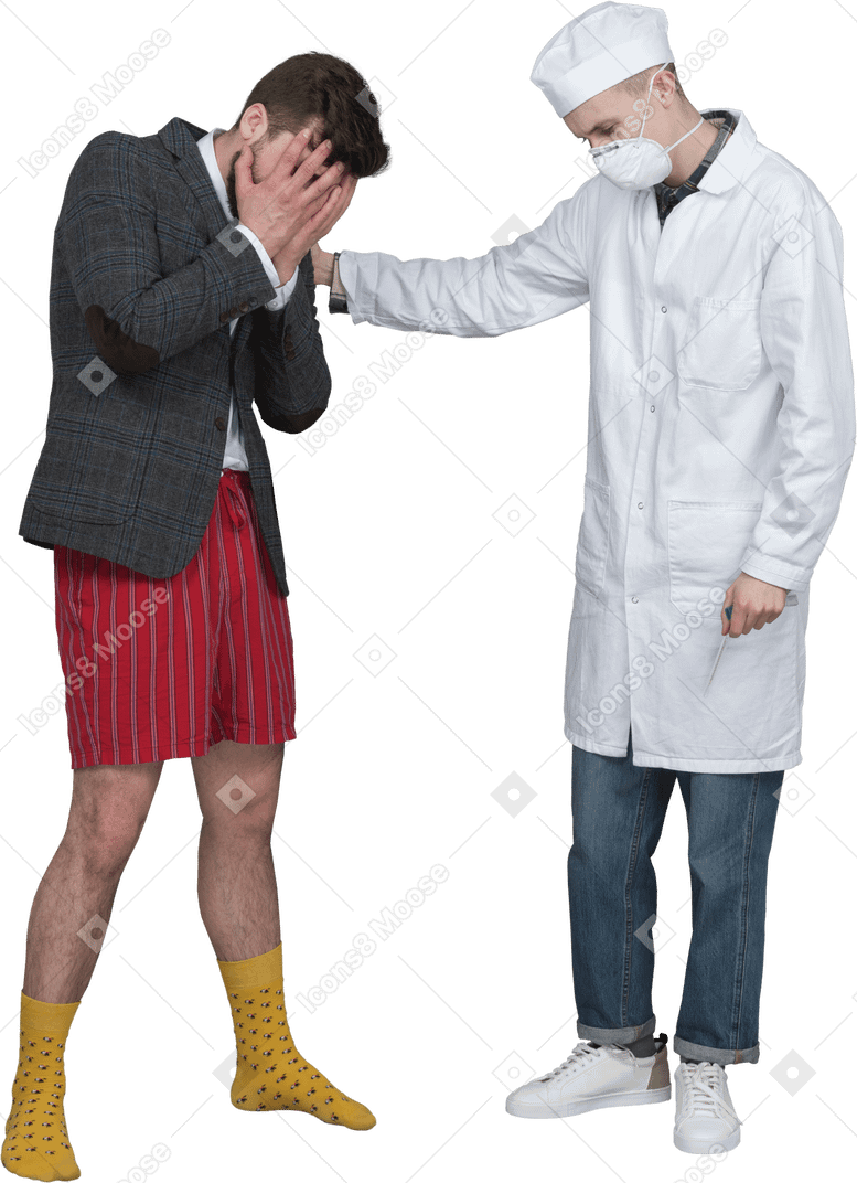 Doctor and young man mourning someone