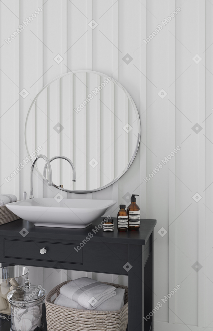 Bathroom with wash basin and bathroom essentials