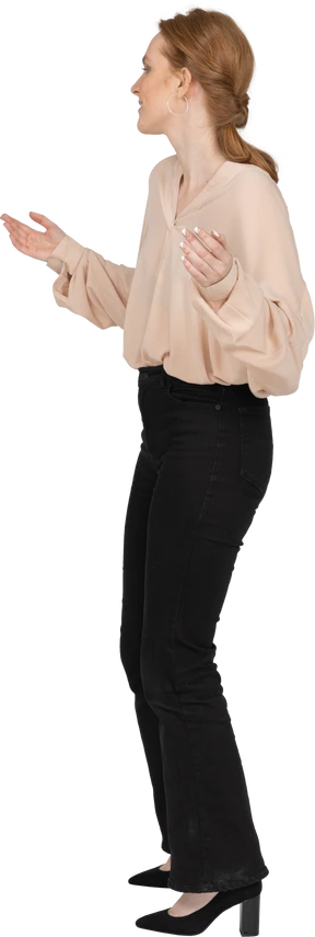 Woman in beautiful blouse standing