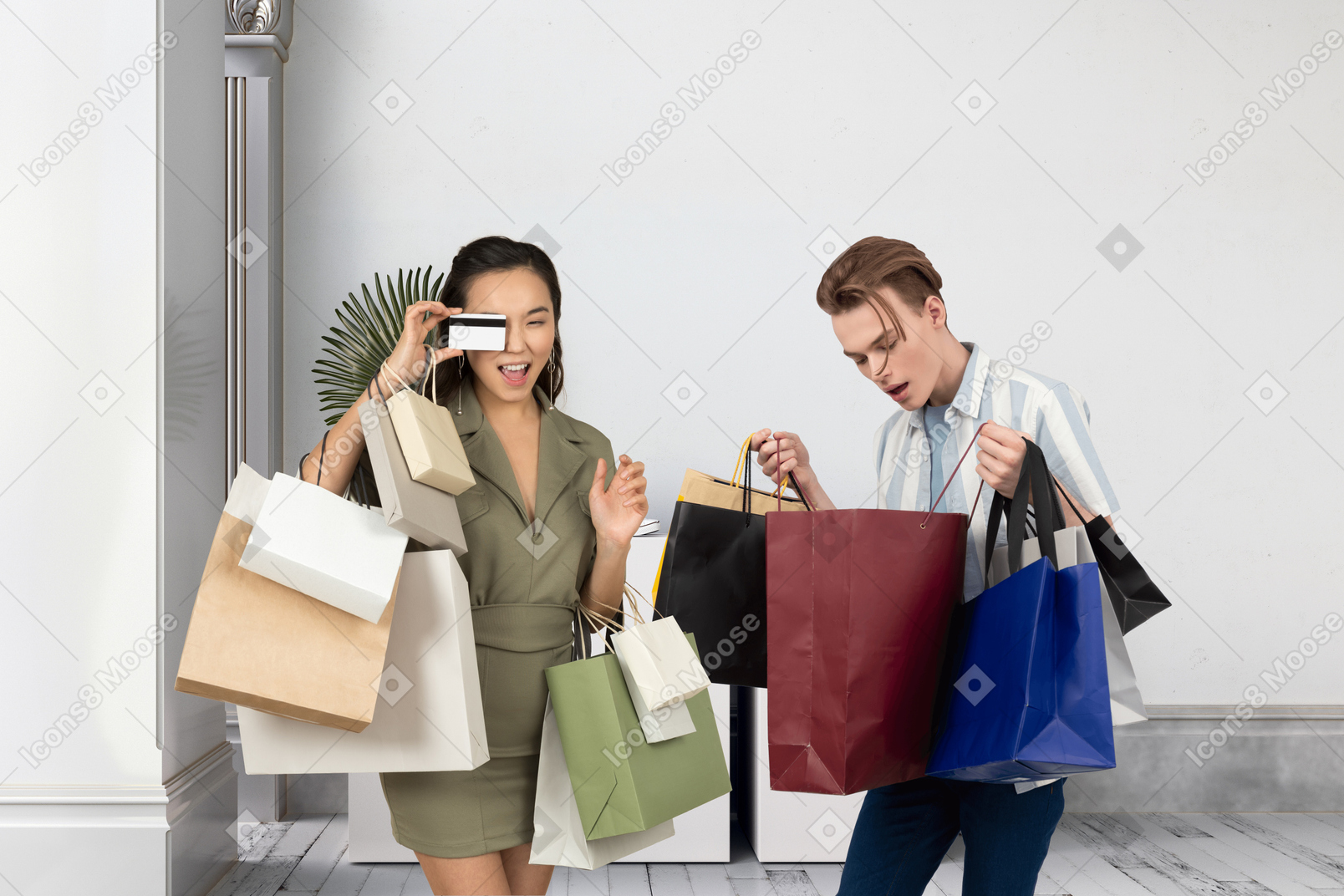 Guy helping girl with shopping bags