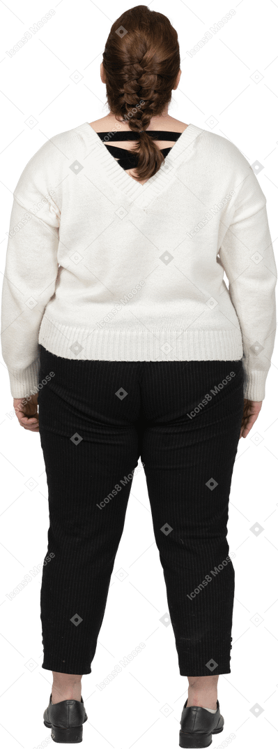 Plump woman in casual clothes standing