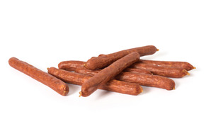 Sausages on white background