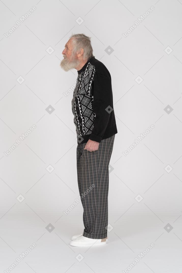 Side view of an old man with head forward