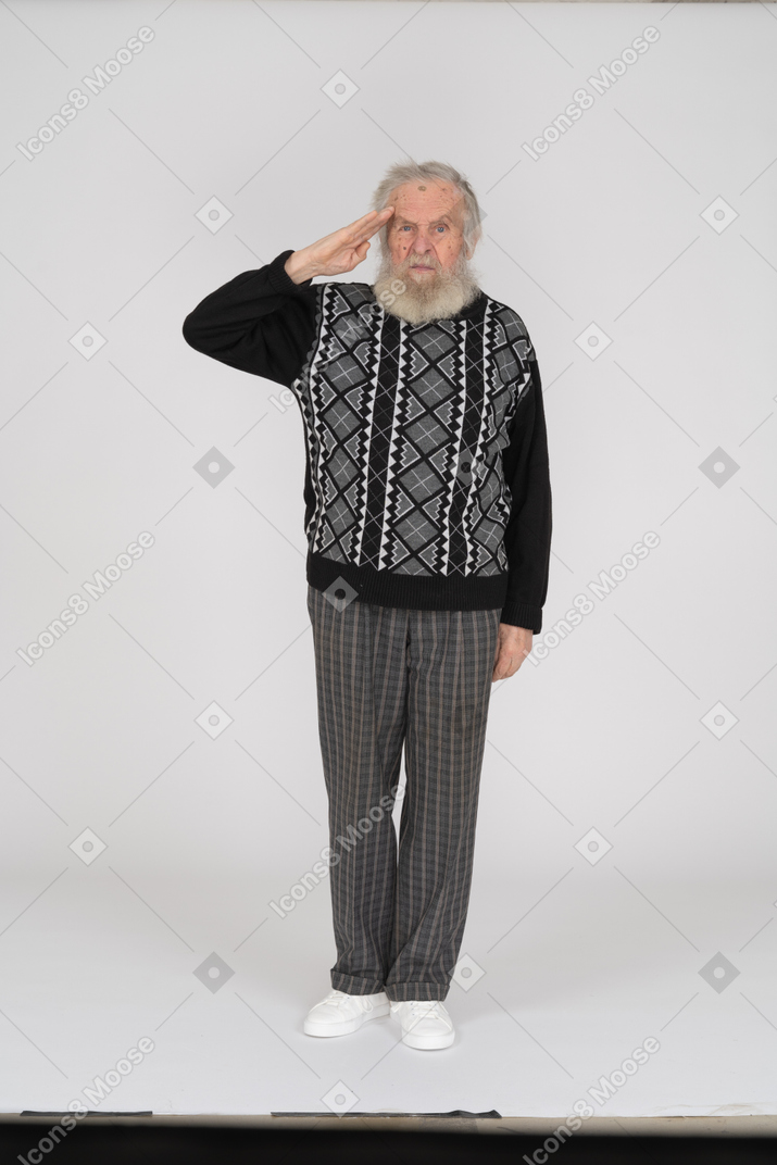 Old man saluting