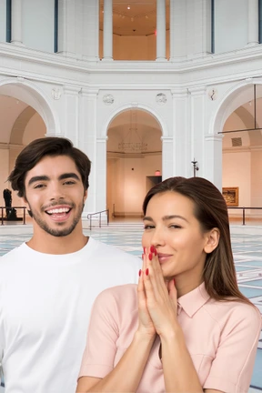 Man and woman standing in art gallery