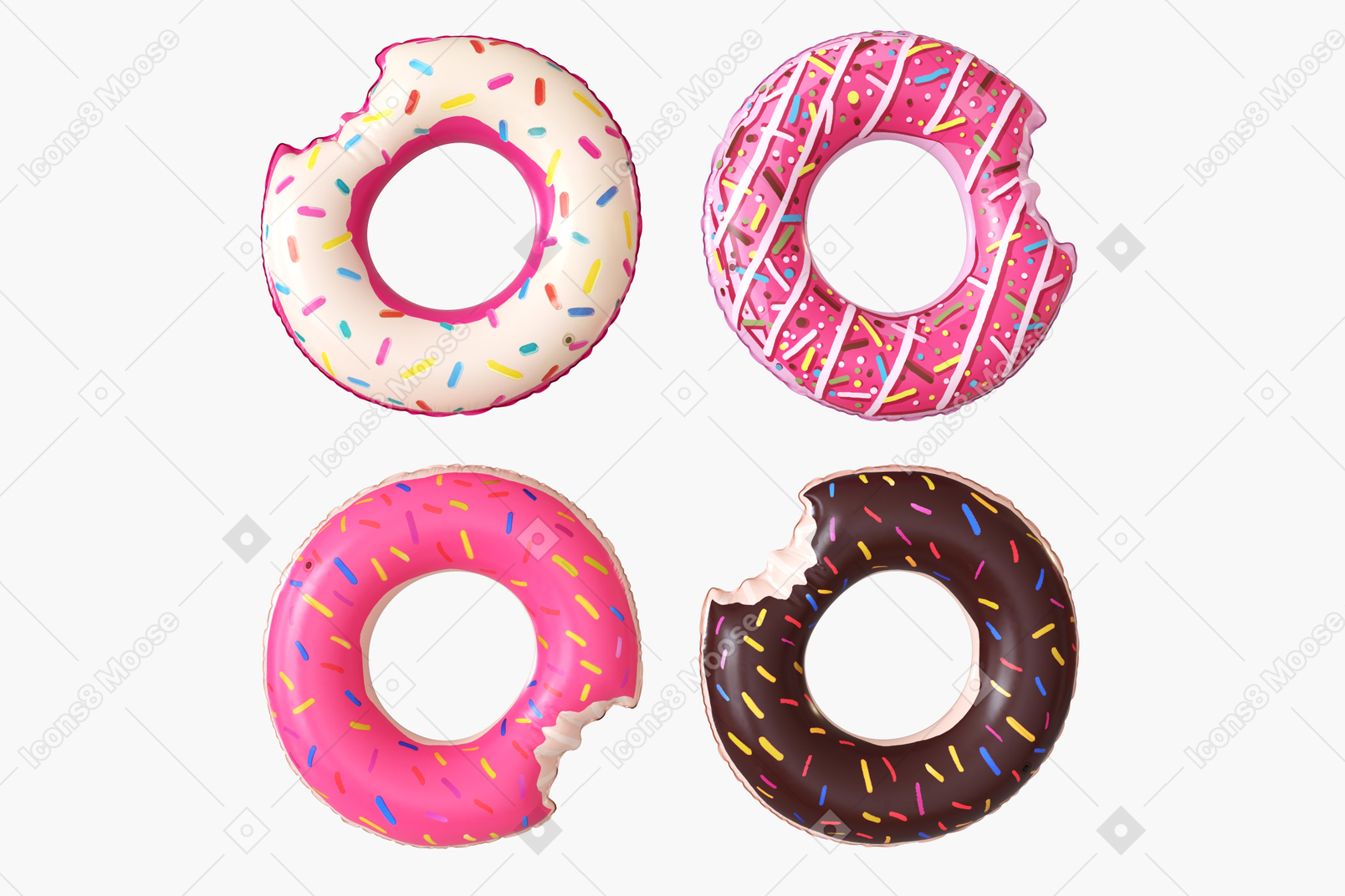 Donut rubber rings on white background