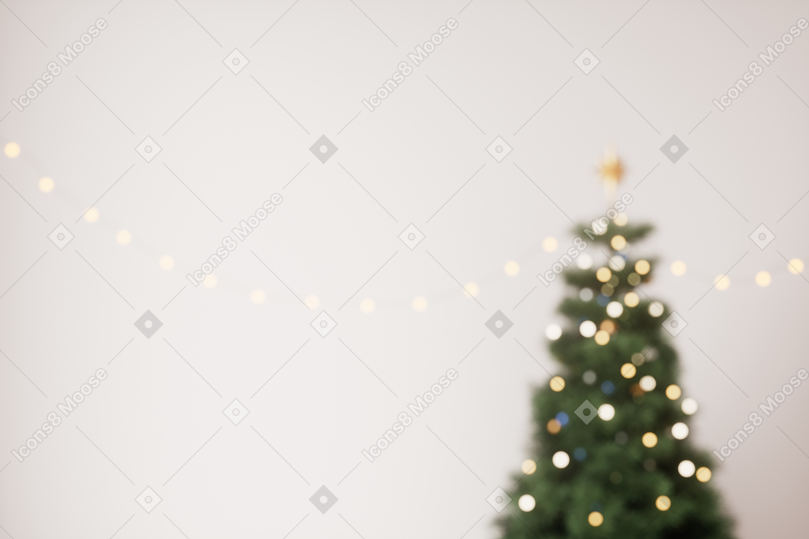 Blurred christmas tree decorated with fairy lights