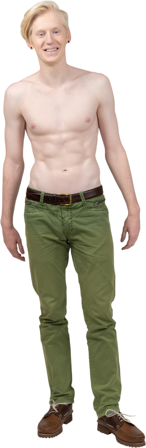 Front view of a shirtless young man