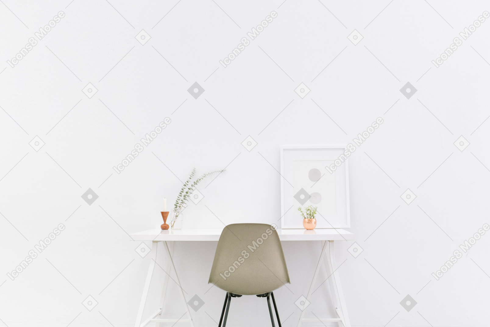 White table and chair in white room