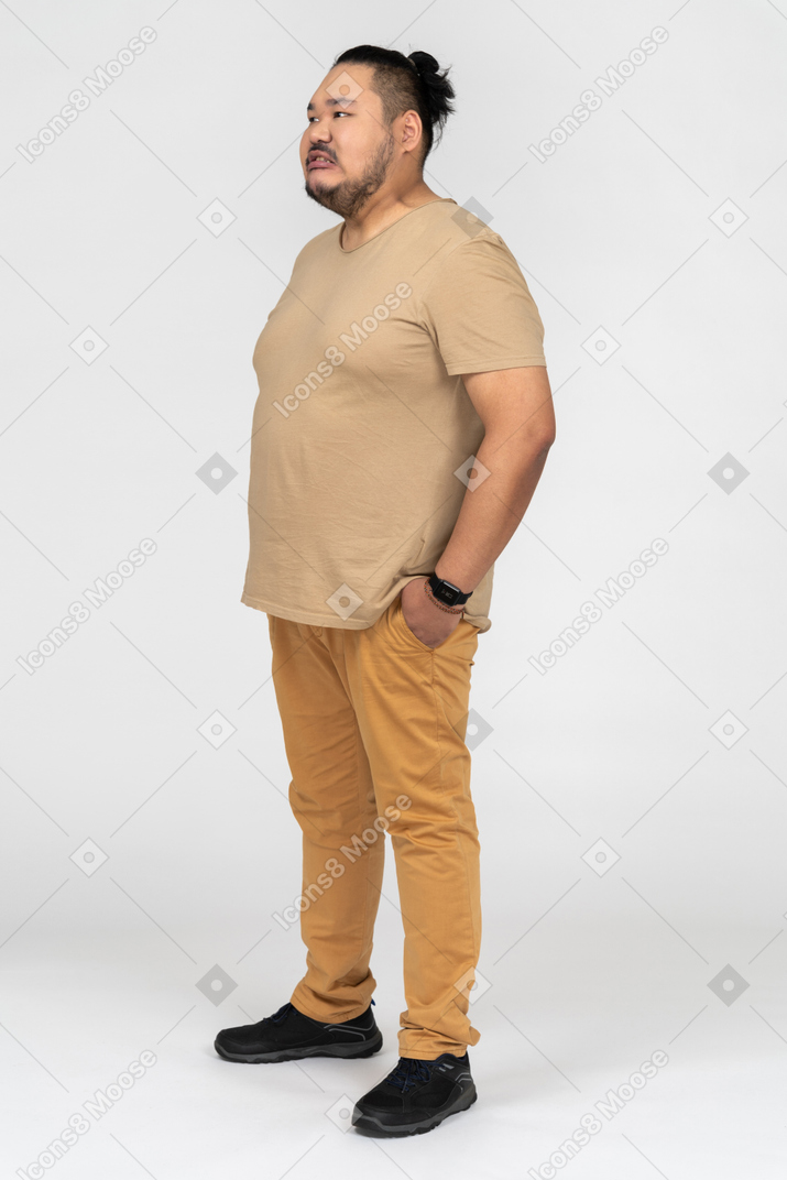 Asian man holding hands in pockets