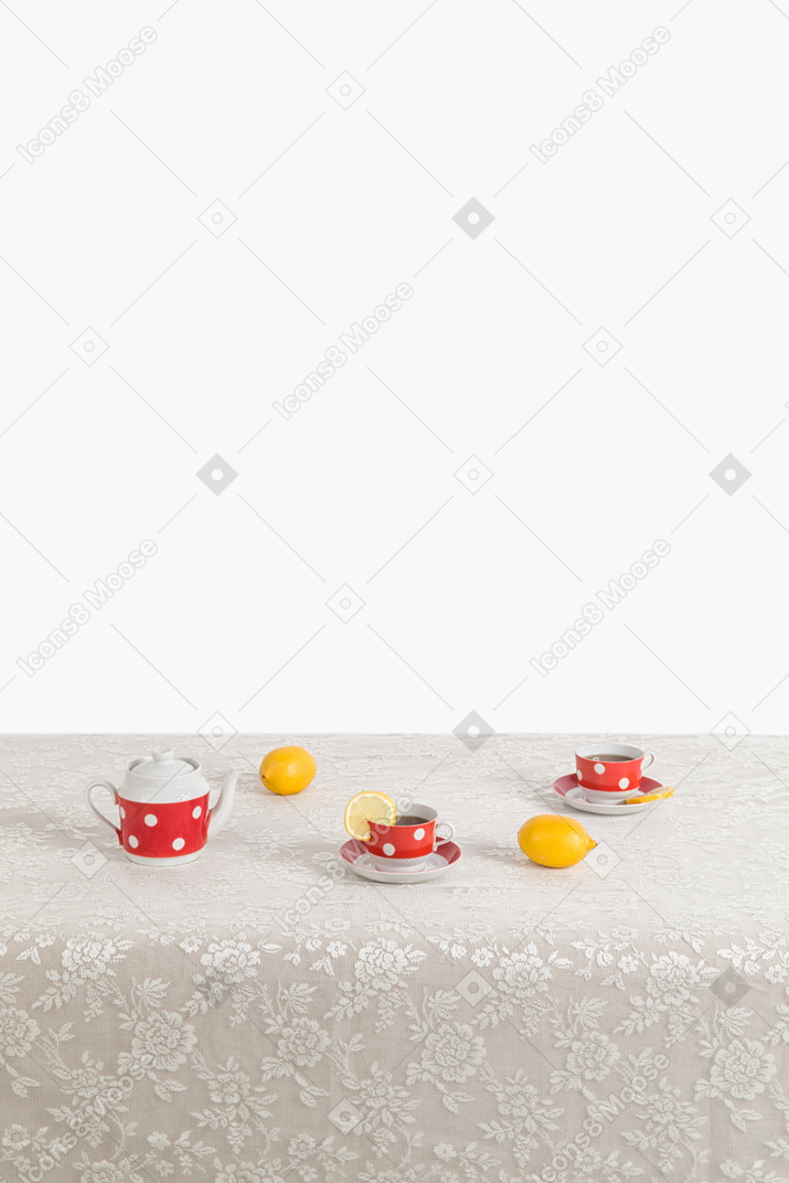 Polka dot soviet russian tea cups and lemons