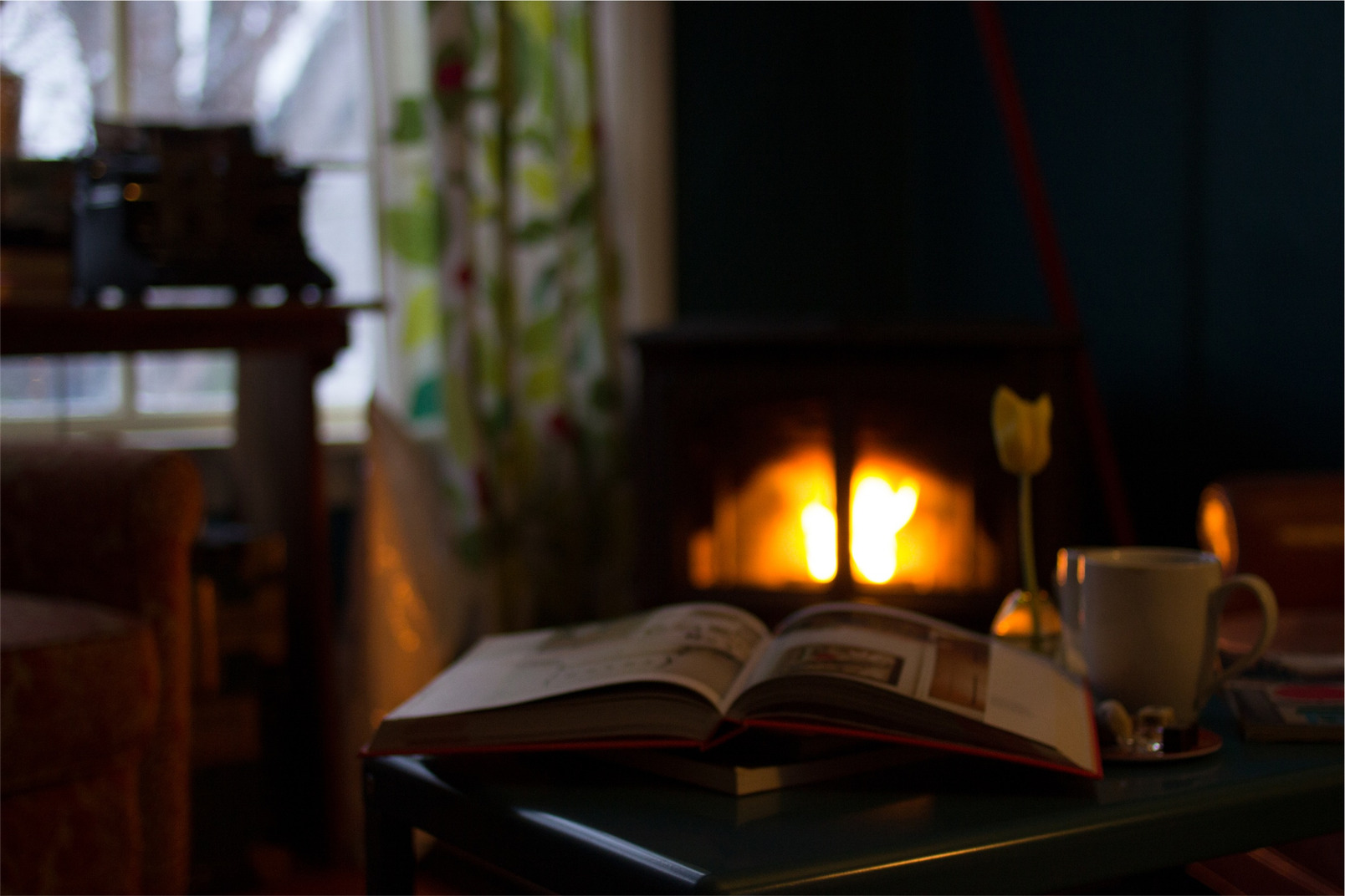 Open book and fireplace