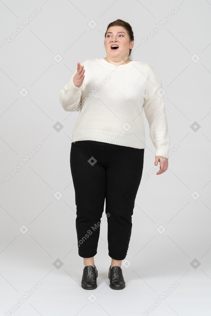 Impressed woman in casual clothes