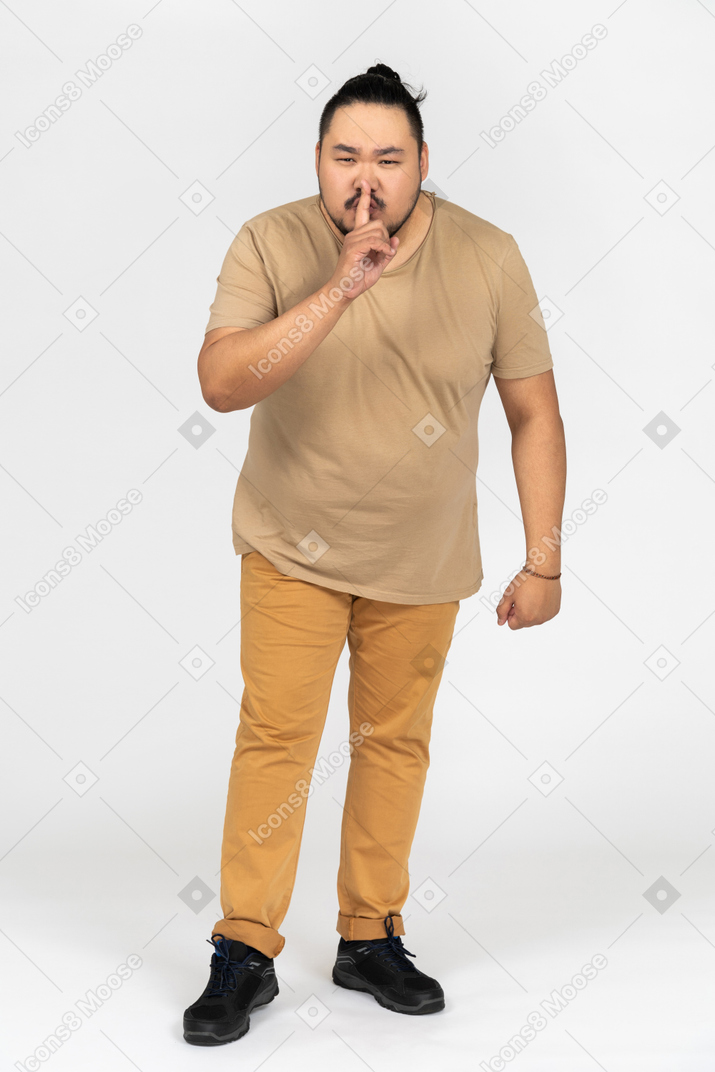 Young asian man showing a silence gesture
