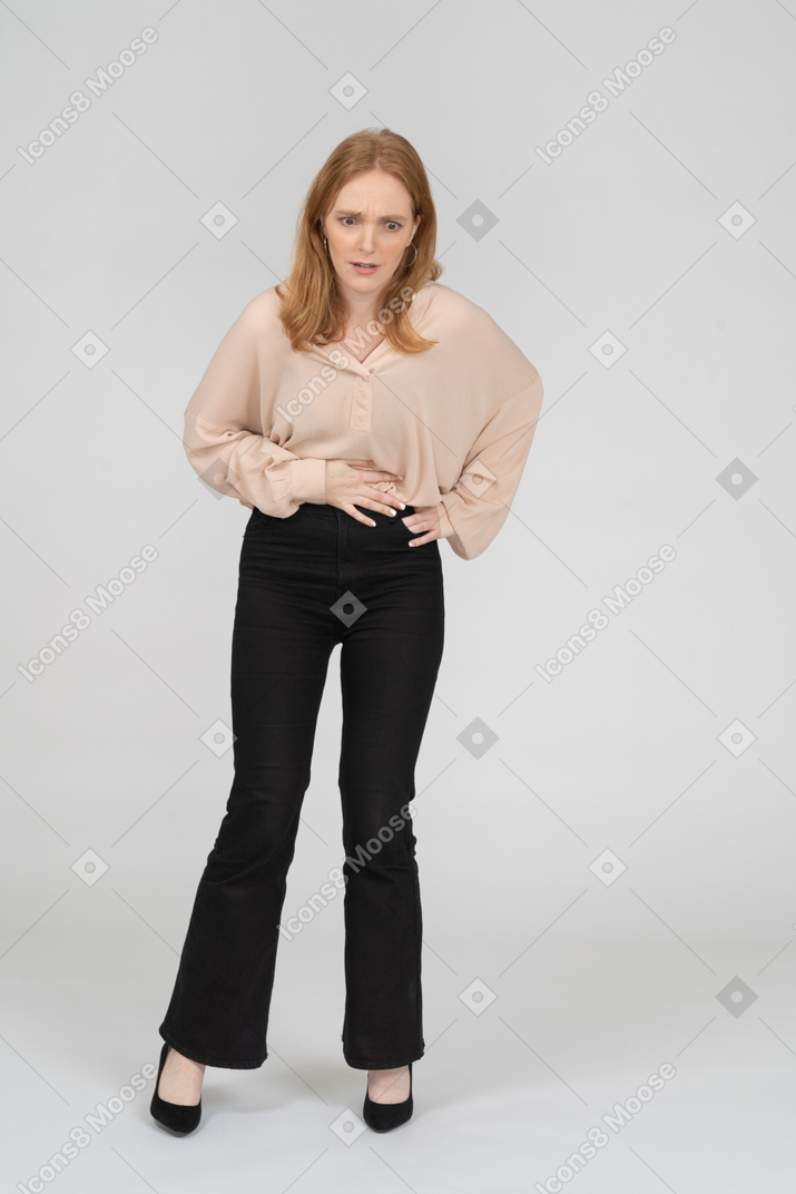 Woman in beautiful blouse standing