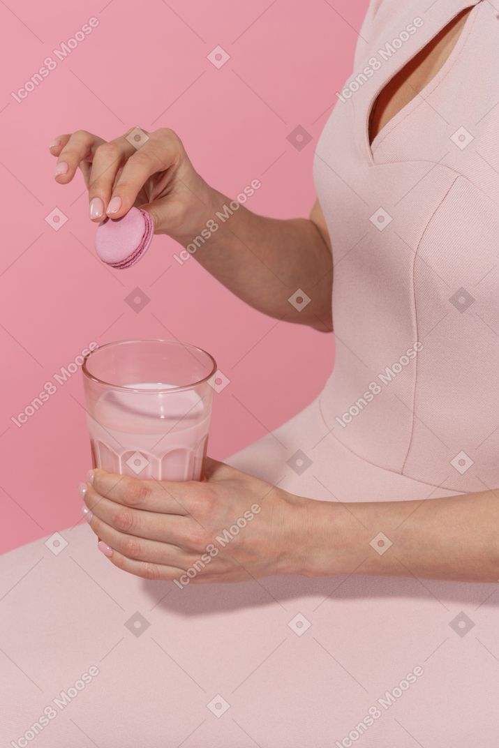 Dunking a macaroon in milk