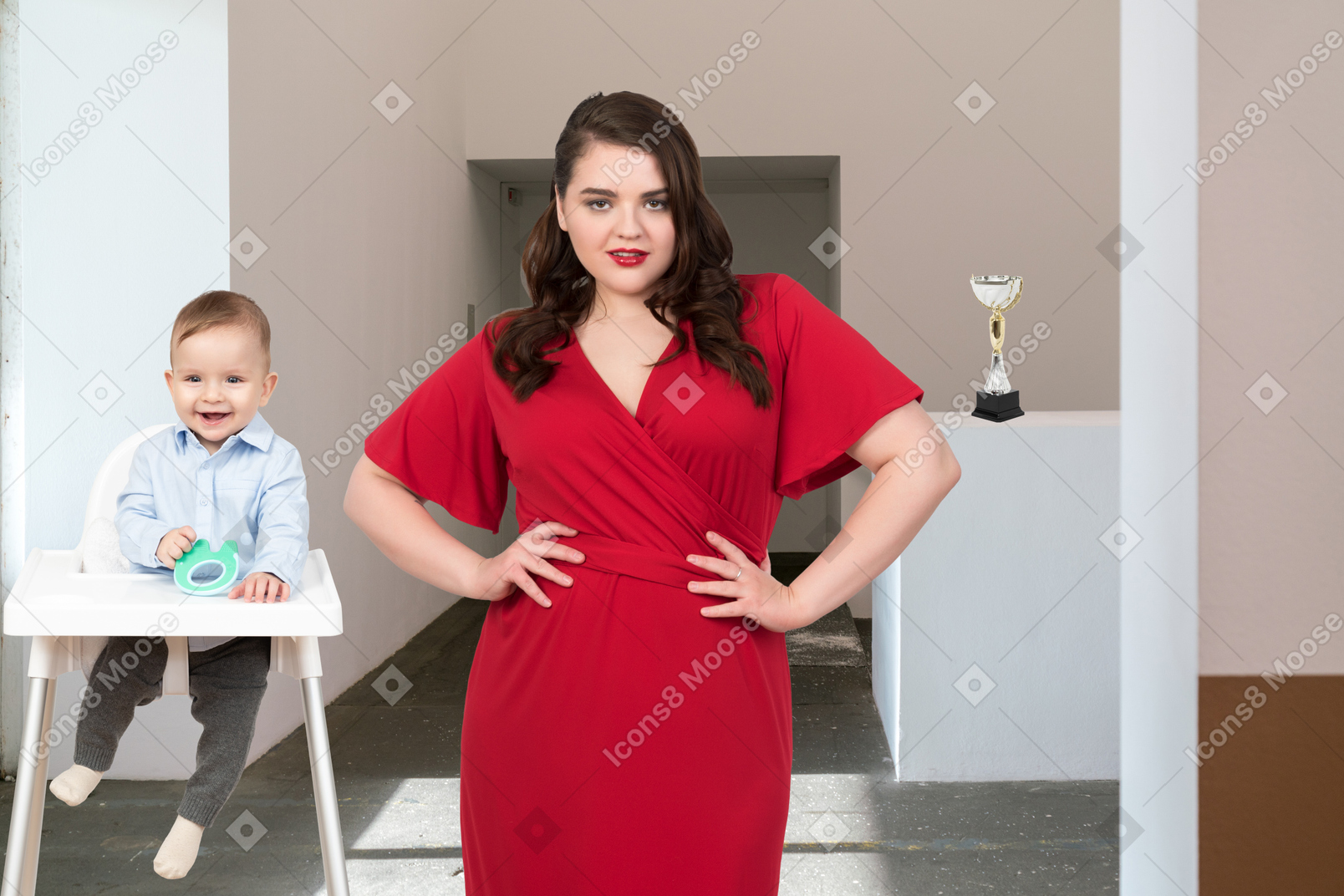 Mother holding baby in the room