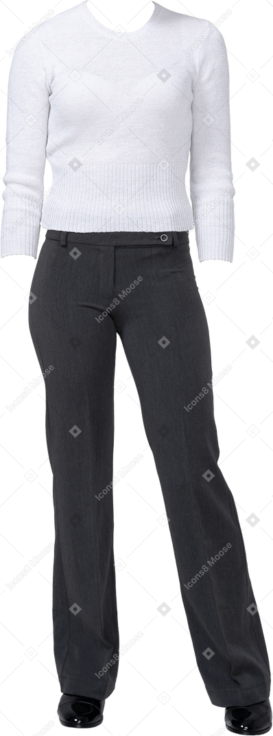 Three-quarter sleeve white shirt and grey wide-leg pants