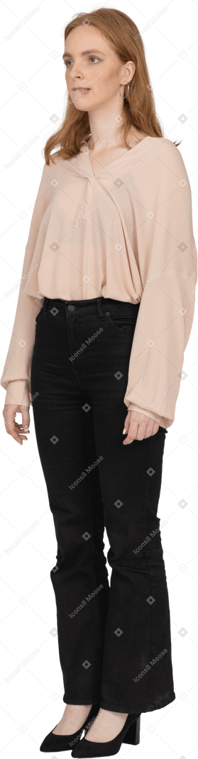 Woman in beautiful blouse standing