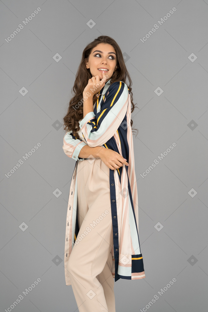 Cheerful arab woman looking sideways