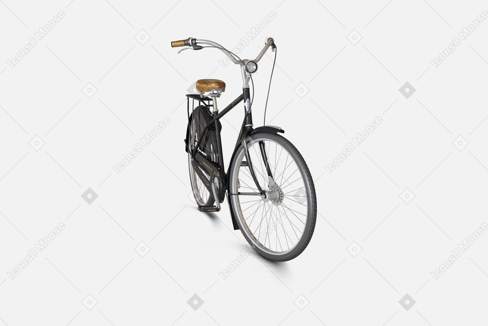 전면 및 후면 브레이크와 특수 프레임이 있는 검은색 도시 자전거