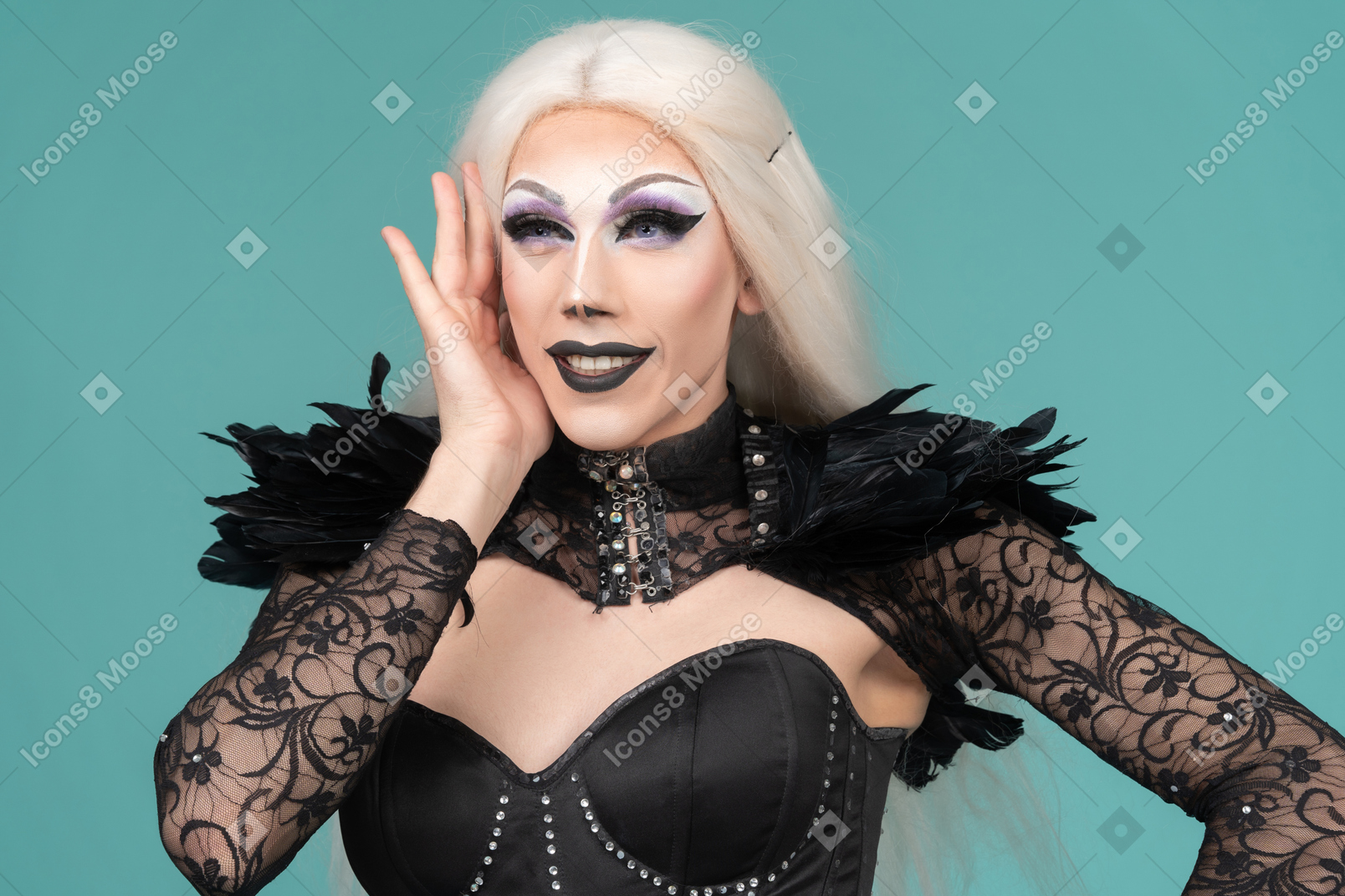 Dragqueen flirty looking and touching face