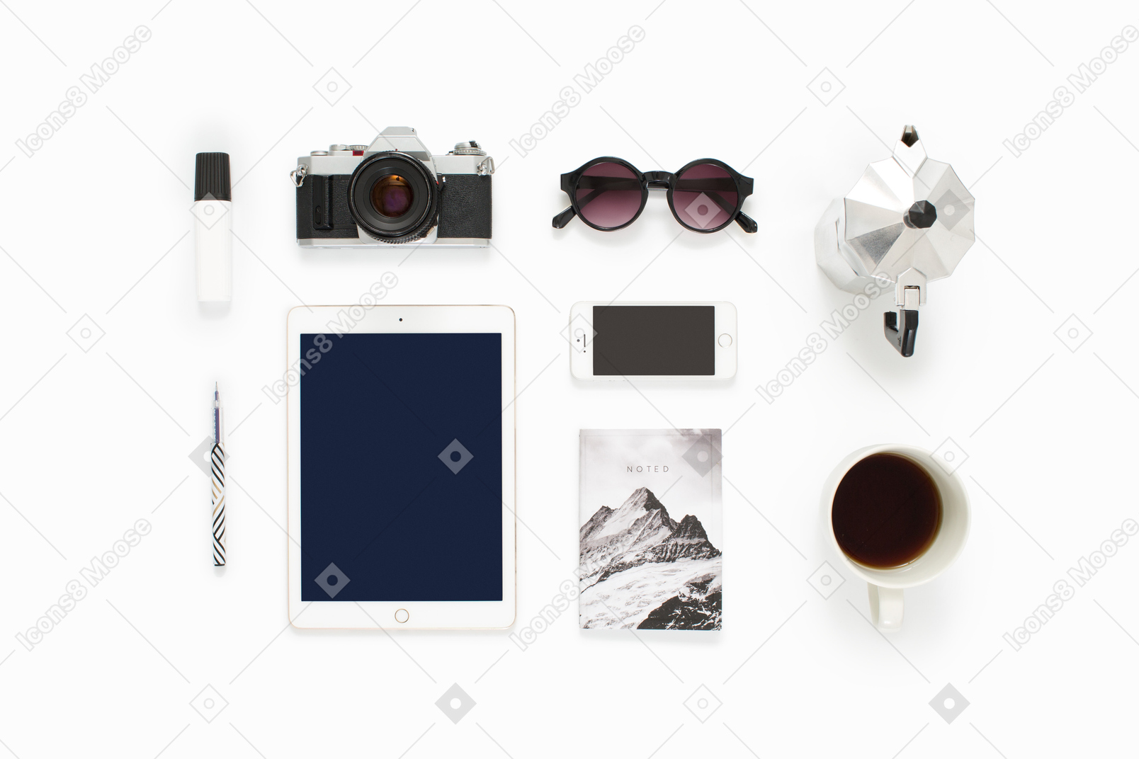 Blogger's accessories arranged in perfect order
