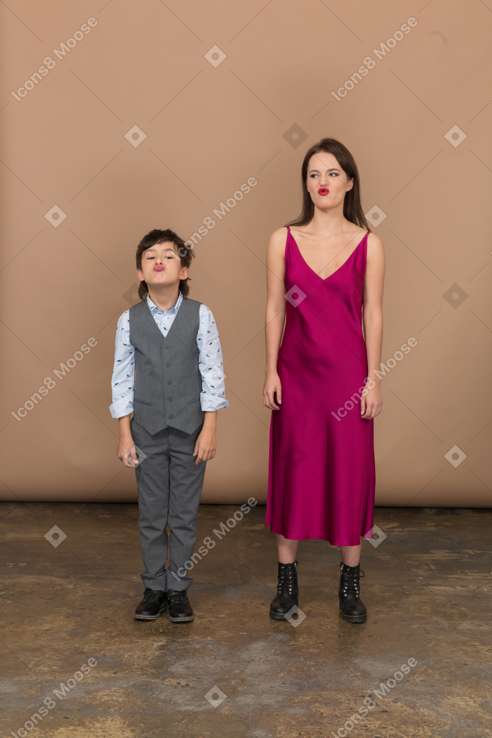 Boy and woman having fun